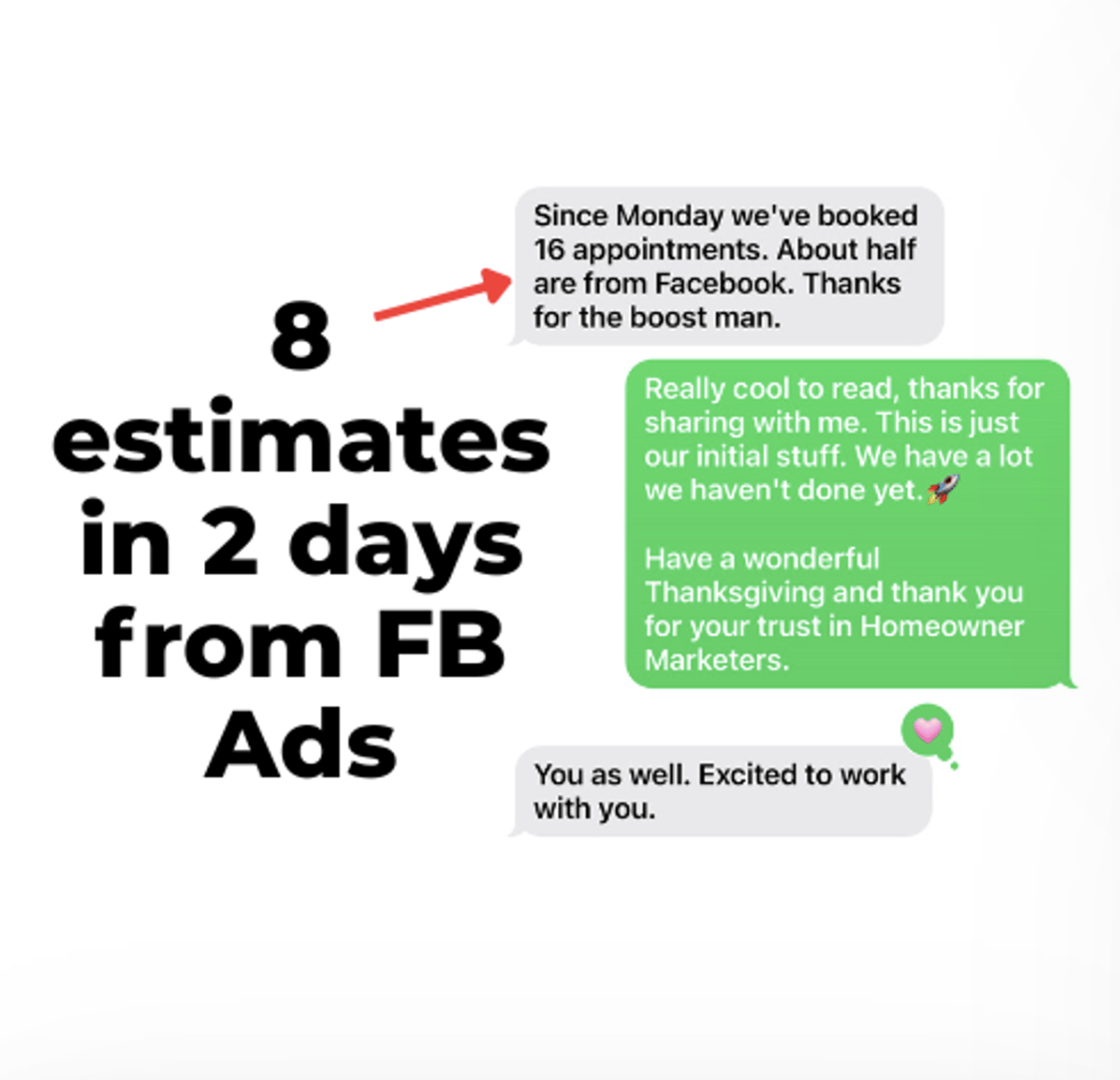 8 estimates in 2 days from FB ads